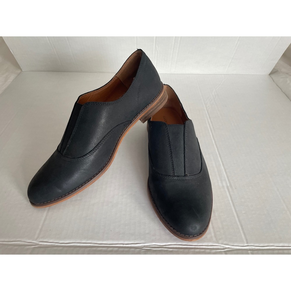 Lucky Brand Leather Slip On Oxford Flats Black Almond Toe Loafers Shoes-9M/40